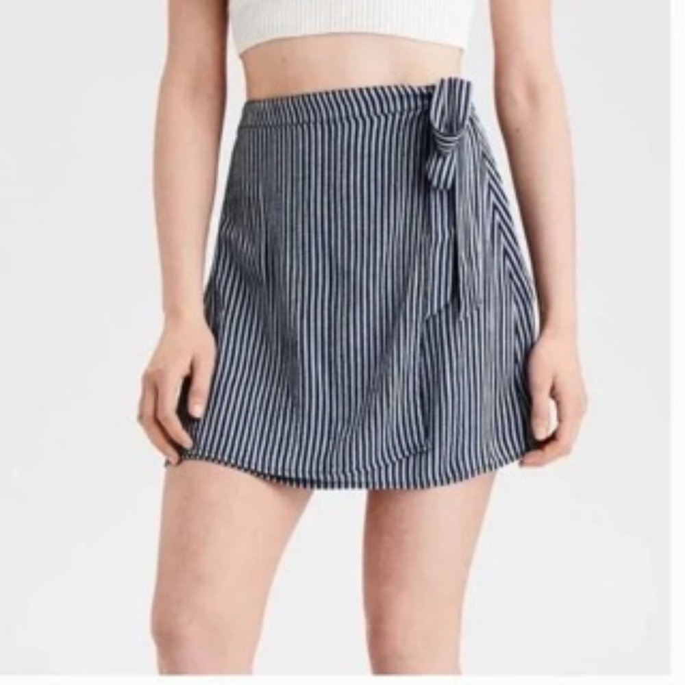 American Eagle High-Waisted Tie Wrap Striped Mini Skirt